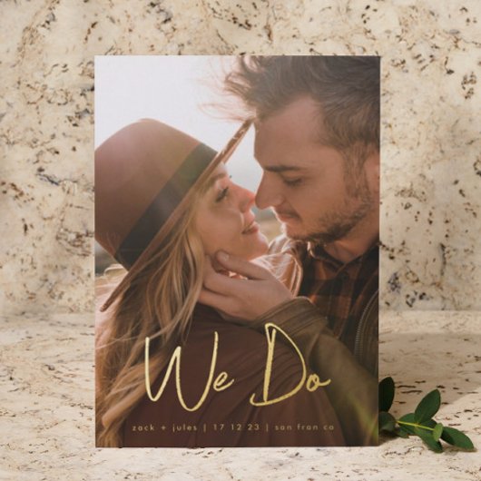 私たちスタイリッシュは金ゴールド写真を保存する日付 箔招待状