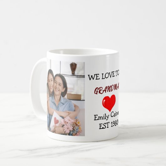 私たちパーソナライズされたが愛するおばあちゃん2枚の写真 コーヒーマグカップ (正面左)
