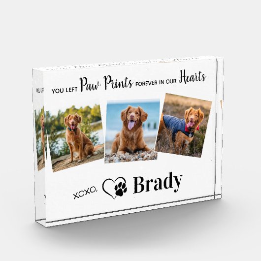 私たちパーソナライズされたのハートの犬の記念碑の前絵 フォトブロック (左)