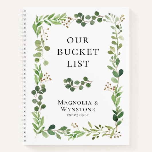 私たちパーソナライズされたのバケットリストEucalyptus Greenery ノートブック (正面)