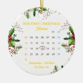 私たちパーソナライズされたの初めてのクリスマスのカ結婚したレンダー セラミックオーナメント (正面)