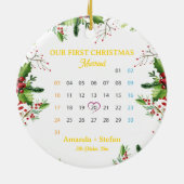 私たちパーソナライズされたの初めてのクリスマスのカ結婚したレンダー セラミックオーナメント (裏面)