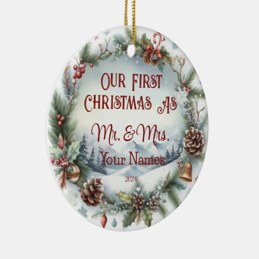 私たちパーソナライズされたの初めてのクリスマスはMr.そしてミセス セラミックオーナメント (右)