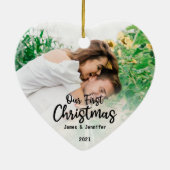 私たちパーソナライズされたの初めてのクリスマス セラミックオーナメント (裏面)