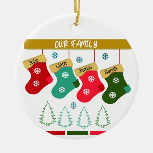 私たちパーソナライズされたの家族のクリスマスストッキング セラミックオーナメント (正面)