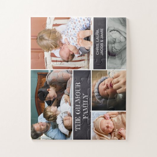 私たちパーソナライズされたの家族の写真CHALKBOARD ジグソーパズル (縦)