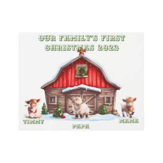 私たちパーソナライズされたの家族の初めてのクリスマス。家族 メタルプリント