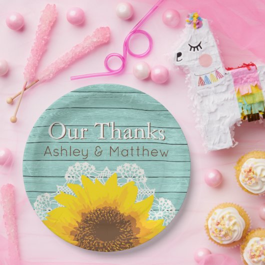 私たちパーソナライズされたの感謝していひまわり&レース ペーパープレート (パーティー)