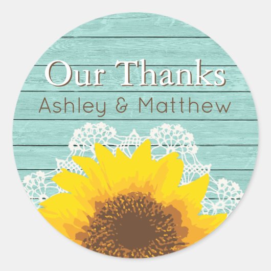 私たちパーソナライズされたの感謝していひまわり&レース ラウンドシール (正面)