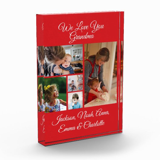 私たちパーソナライズされたはおばあちゃんを愛している | 赤5枚(写真) フォトブロック (左)