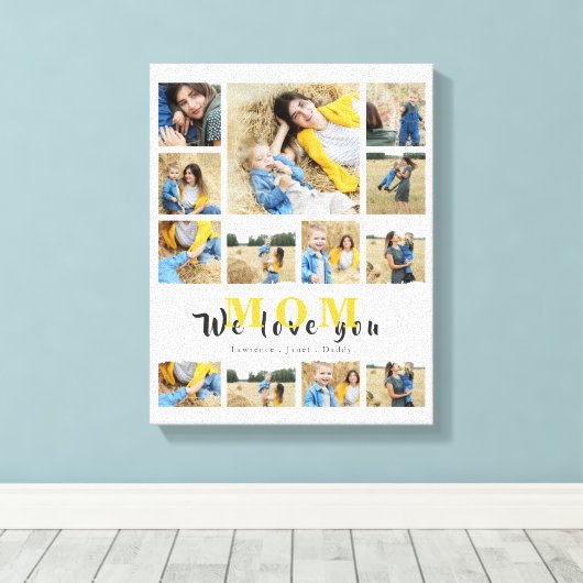 私たちパーソナライズされたはママを愛しているモノグラーム・コラージュ キャンバスプリント (インサイチュ (ウッドフロア))
