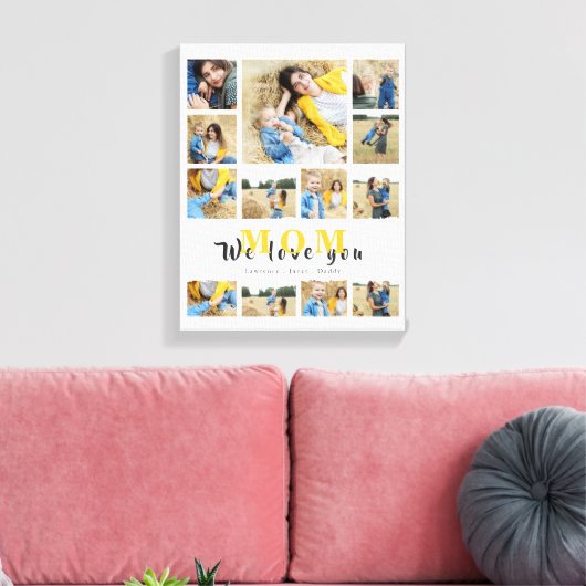 私たちパーソナライズされたはママを愛しているモノグラーム・コラージュ キャンバスプリント (インサイチュ (リビング))