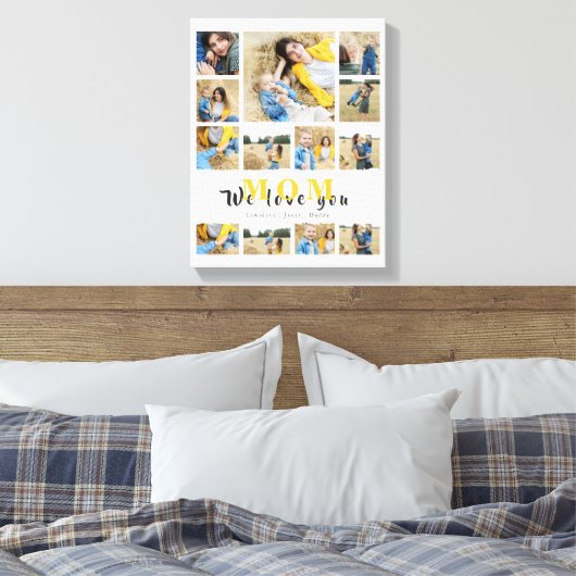 私たちパーソナライズされたはママを愛しているモノグラーム・コラージュ キャンバスプリント (インサイチュ (寝室))