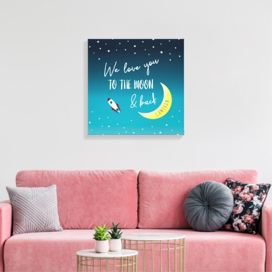 私たちパーソナライズされたは月とバックベビーにあなたを愛している キャンバスプリント (インサイチュ (リビング))