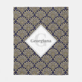 私たちパーソナライズされたは海軍と金ゴールドのデコを見ている フリースブランケット (正面)