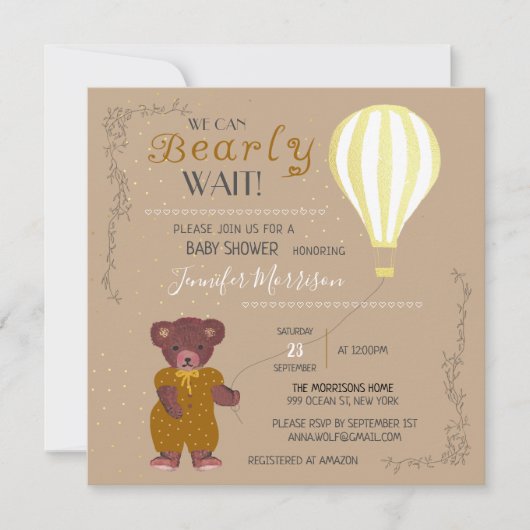 私たちパーソナライズされたは赤ちゃんシャワー女の子を待つことができる私 招待状 (正面)