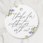 私たちパープルフローラルでお祝いしてくれてありがとう フェイバータグ (正面)