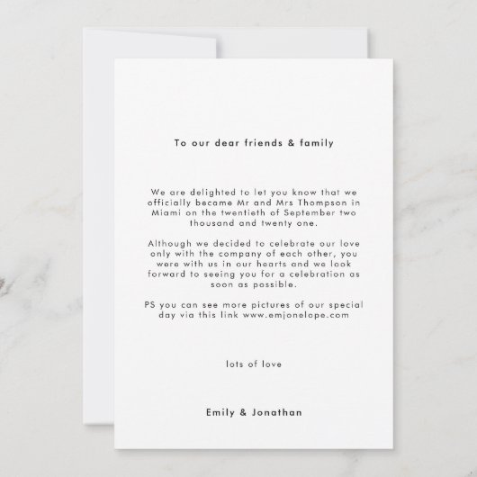 私たちミニマルは、写真の発表を駆け落とした 案内状 (裏面)