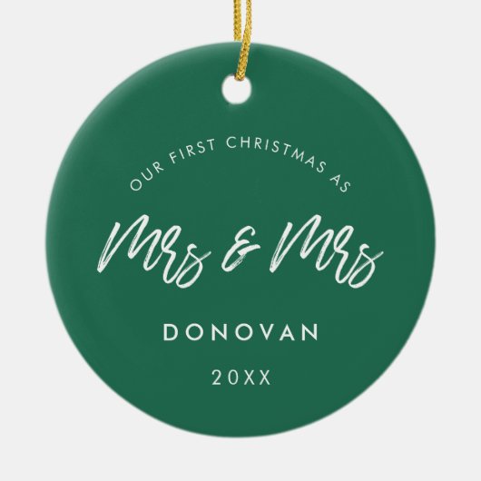 私たちモダンの初めてのクリスマスはグリーン夫人とミセス セラミックオーナメント (正面)