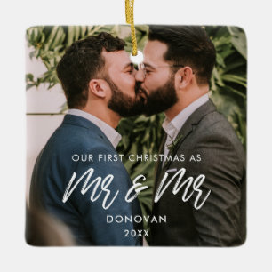 私たちモダンの初めてのクリスマスは写真とMr. セラミックオーナメント