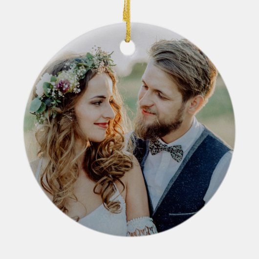 私たちモダンの初めてのクリスマスは写真のMr.And Mrs. セラミックオーナメント (裏面)