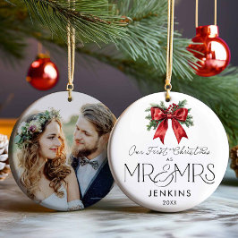私たちモダンの初めてのクリスマスは写真のMr.And Mrs. セラミックオーナメント