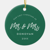 私たちモダンの初めてのクリスマスをミスターとミセスとして セラミックオーナメント (正面)