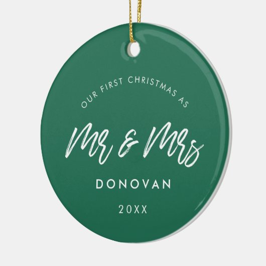 私たちモダンの初めてのクリスマスをミスターとミセスとして セラミックオーナメント (左)