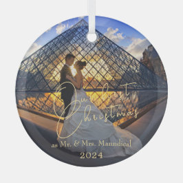 私たちモダンの初めてのクリスマス写真ミセス ガラスオーナメント