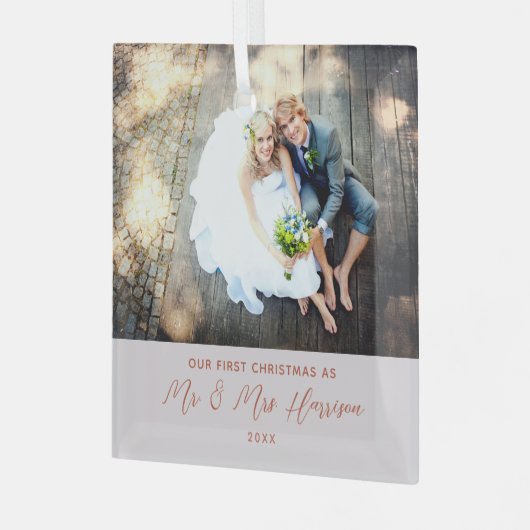 私たちモダンの初めてのクリスマス写真 ガラスオーナメント (正面左)