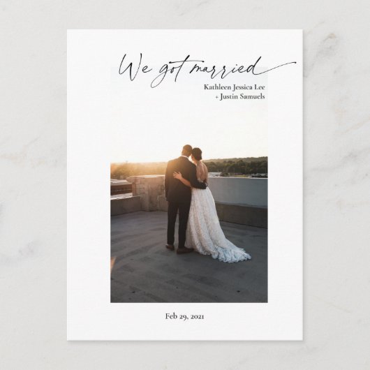 私たちモダンの得結婚したシンプル驚きの写真 ポストカード (正面)