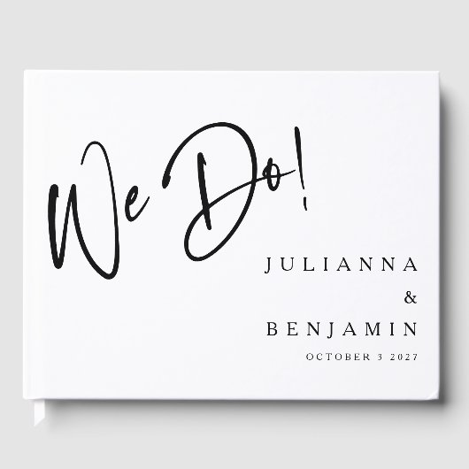 私たちモダンはカスタムエレガントウェディングブラック文字 ゲストブック (正面)