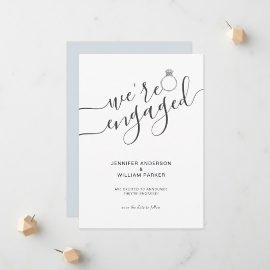 私たちモダンはカップルの婚約した写真婚約 案内状 (正面/裏面インサイチュ)