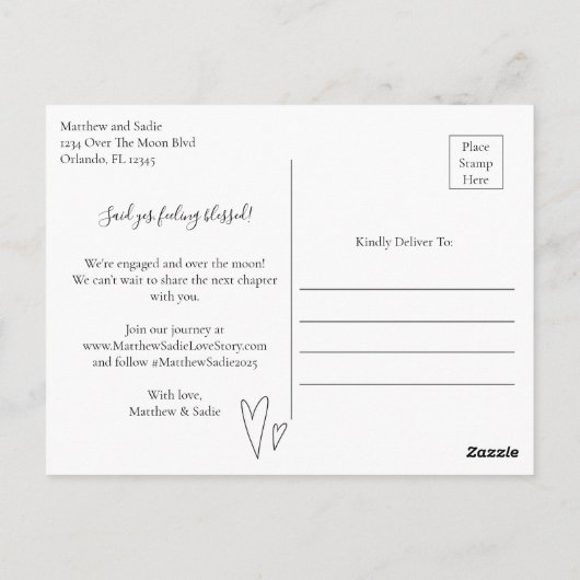 私たちモダンはハート婚約した婚約写真 ポストカード (裏面)