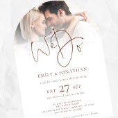 私たちモダンはブラウン文字QR写真の結婚アーチ 招待状