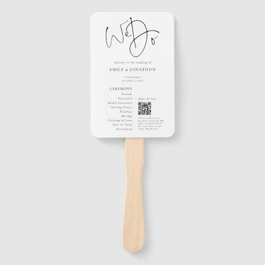 私たちモダンは共有写真QRコード結婚式 プログラム ハンドファン (正面)