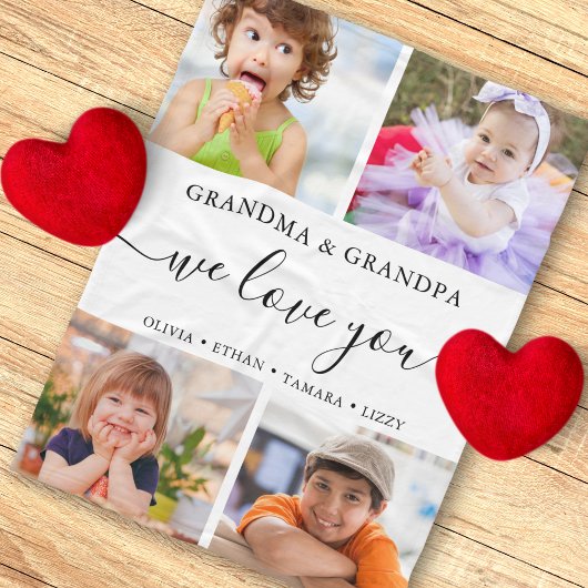 私たちモダンは大好きおばあちゃんグランパ4フォトコラージュ フリースブランケット