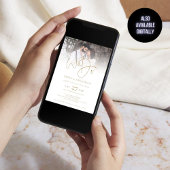 私たちモダンは金ゴールド文字QRコード写真結婚 招待状