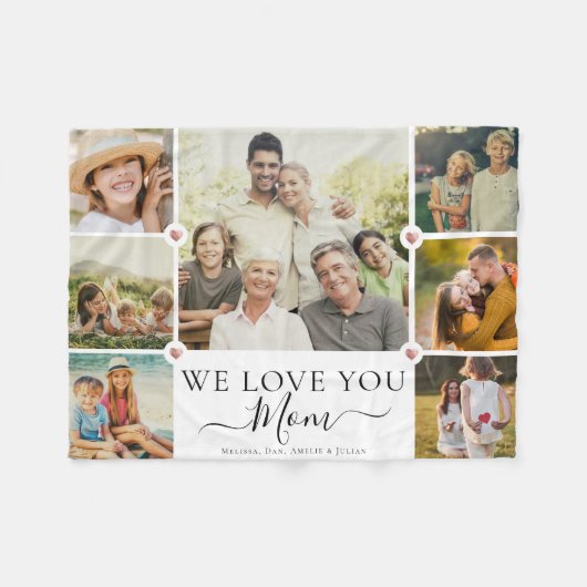 私たちモダンは、ママ家族の写真コラージュを愛している フリースブランケット (正面(横))
