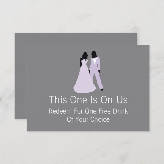 私たち上の2つの花嫁フリードリンク(薄紫とグレー) サンキューカード (正面/裏面)