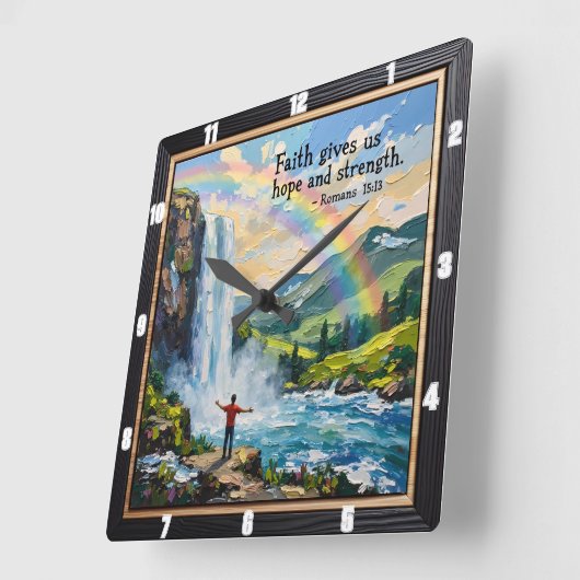 私たち与えの希望と強さを信じなさい。ローマ15:13 スクエア壁時計 (傾斜)