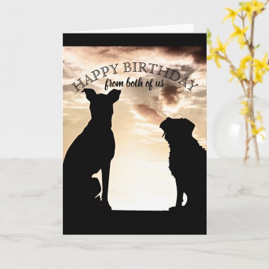 私たち両方のカードからのかわいい犬のハッピーバースデー カード (黄色い花)