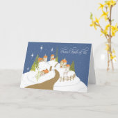 私たち二人から雪のクリスマスナイトハウス カード (黄色い花)