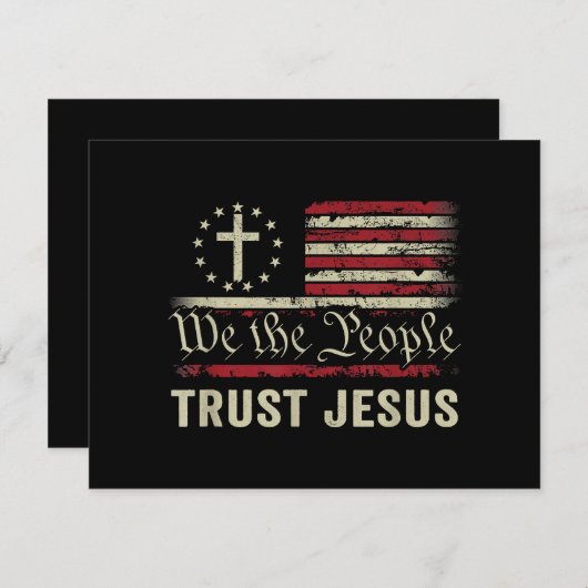 私たち人々はイエスを信頼 – アメリカ国旗クリスチャンのパット シーズンカード (正面/裏面)