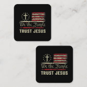 私たち人々はイエスを信頼 – アメリカ国旗クリスチャンのパット スクエア名刺 (正面/裏面)