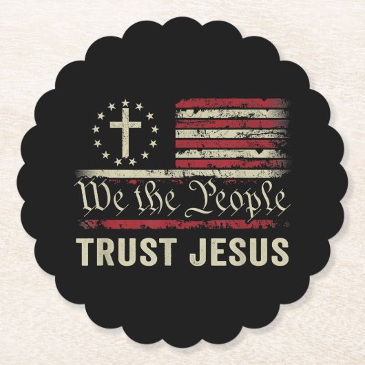 私たち人々はイエスを信頼 – アメリカ国旗クリスチャンのパット ペーパーコースター (正面)