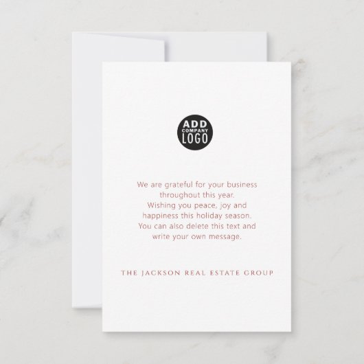 私たち企業のの家からあなたのホリデーカードへのロゴ 招待状 (裏面)