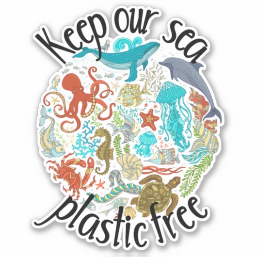 私たち保の海プラスチック無料ホエールカメ シール (正面)