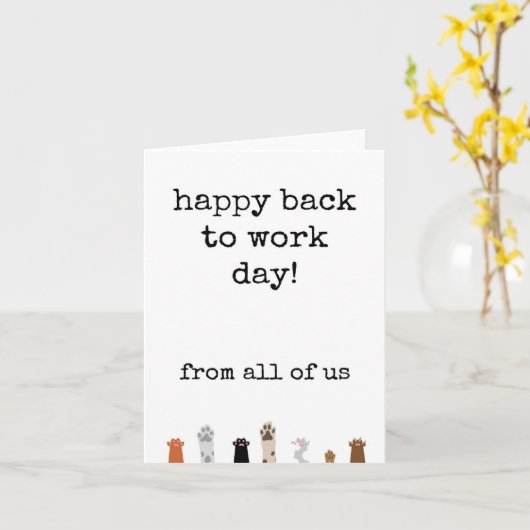 私たち全員から仕事に戻る幸せおもしろい カード (黄色い花)
