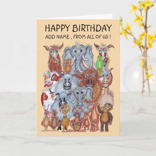 私たち全員の動物  カード (黄色い花)